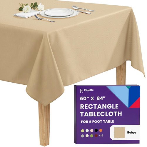 Gee Di Moda Rectangle Tablecloth - 60 x 84 Inch Beige Table Cloth for 5 Foot Rectangle Tables - Heavy Duty Washable Fabric - for Holiday Party, Dinner, Weddings, Baby Shower & Events