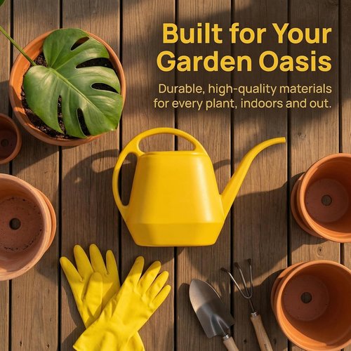 Fasmov 1-Gallon Plastic Watering Can - Durable Yellow Design for Easy Plant Care