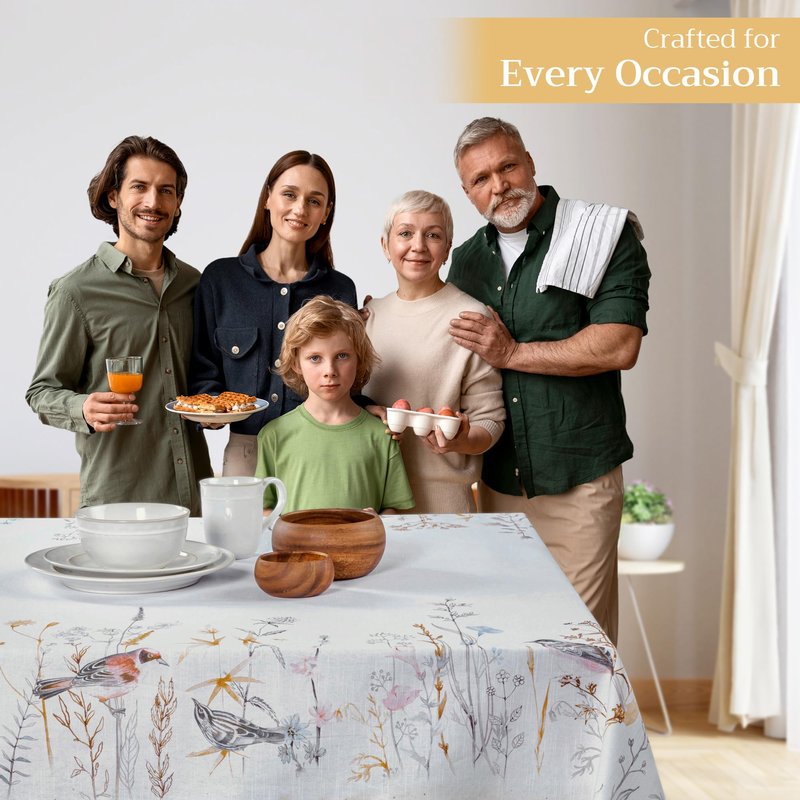 Maison d' Hermine Table Cloth Rectangle Table 100% Cotton 54 x 72 Inches Tablecloth Reusable Decorative for Dining Kitchen Farmhouse Home Gifts for Mothers Day Spring Summer - Meadow Florals - Beige