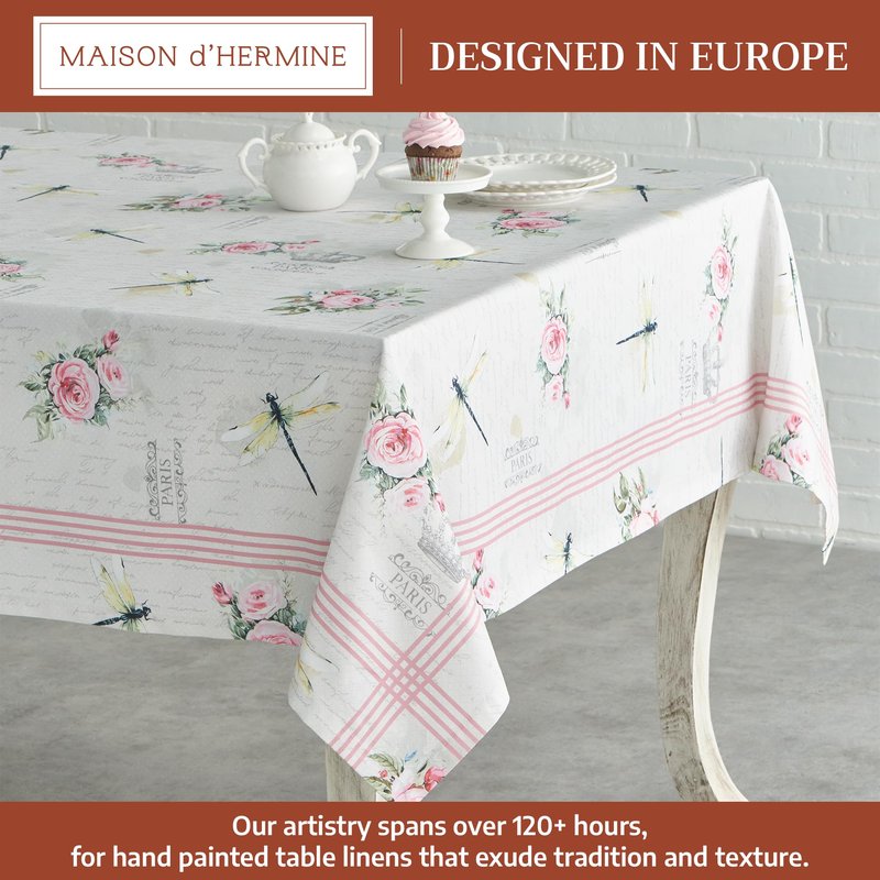 Maison d' Hermine Table Cloth Square Table 100% Cotton 60 x 60 Inches Tablecloth Reusable Decorative for Dining Kitchen Room Farmhouse Home Gifts for Mothers Day Spring Summer - Champ De Mars