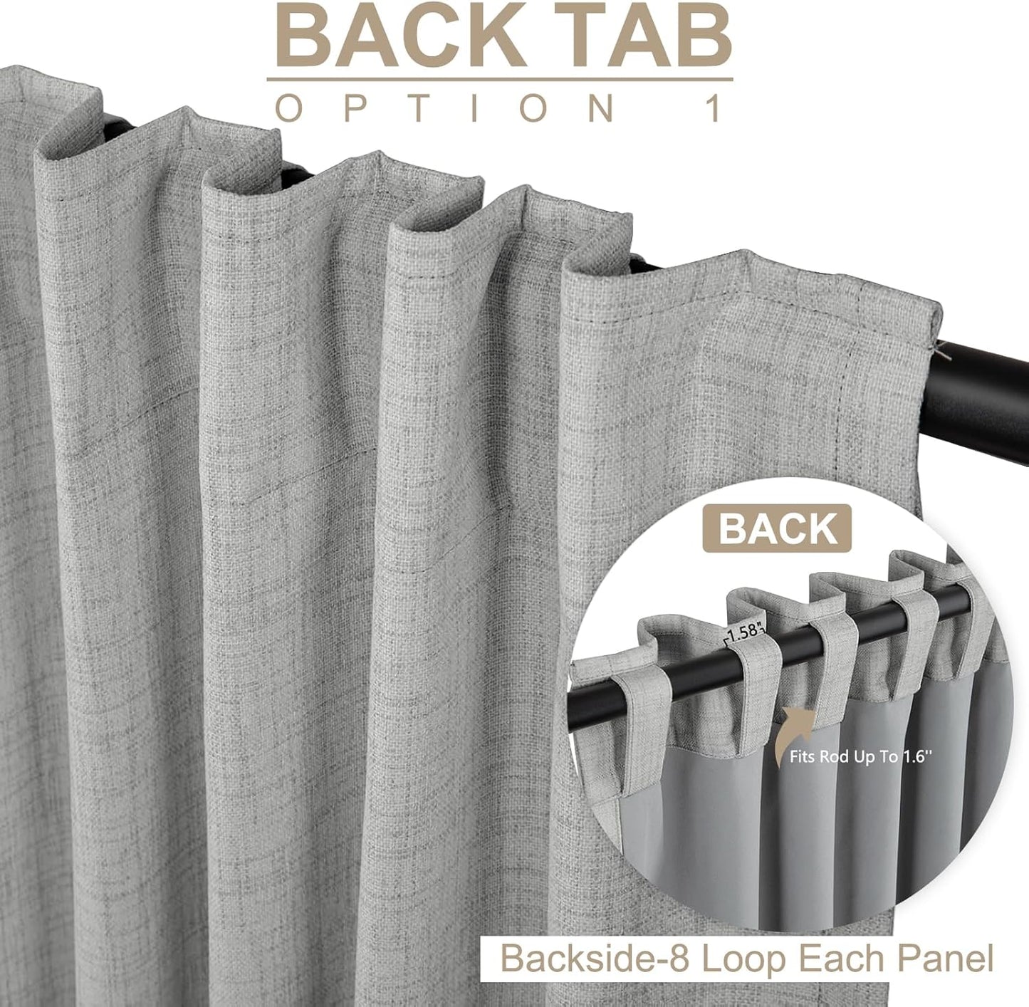 Skiennix 100% Blackout Linen Curtains - Thermal Insulated Drapes 2 Panels Set, 50" W x 84" L, Ash Grey