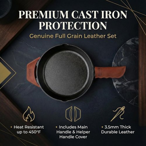 Full Grain Leather Handle Cover Set by Proudly Made in Georgia - Heat Resistant Sleeves for Skillets & Pots