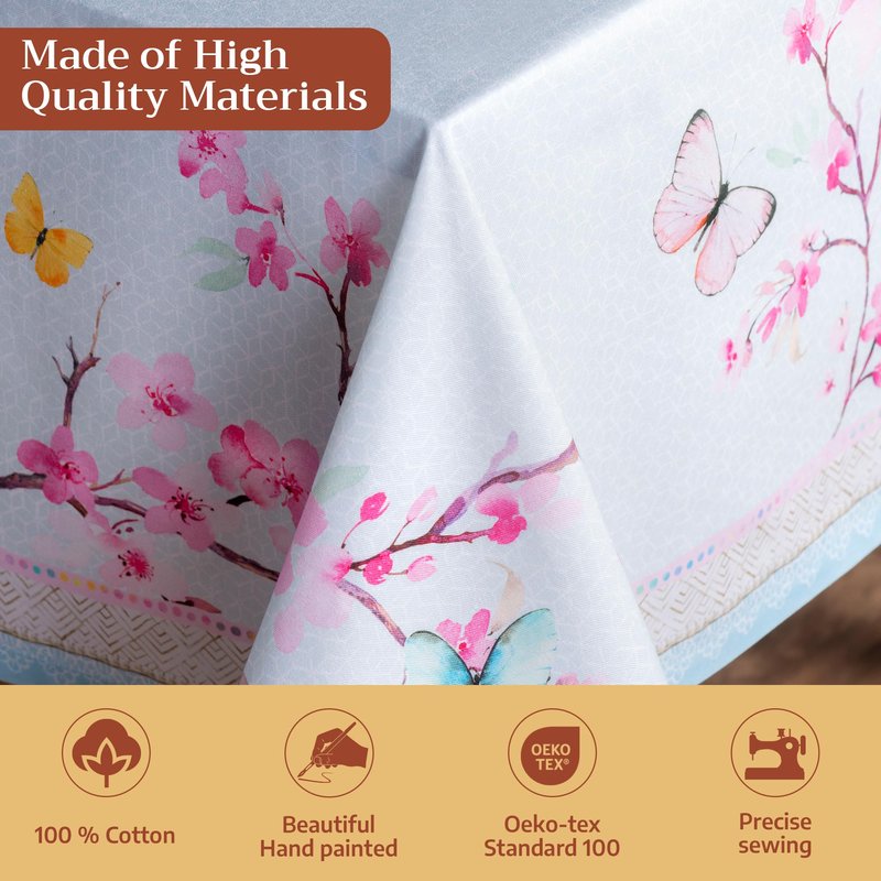 Maison d' Hermine Table Cloth Rectangle Table 100% Cotton 70 x 108 Inches Tablecloth Reusable Decorative for Dining Kitchen Room Farmhouse Home Gifts for Mothers day Spring Summer - Blossoms in Spring