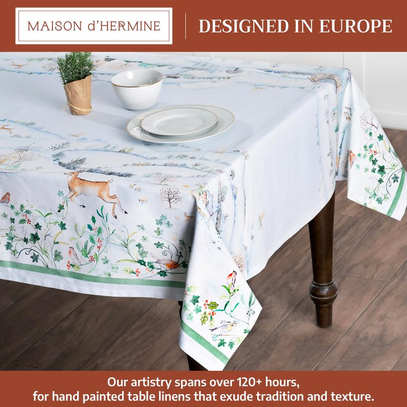 Maison d' Hermine Table Cloth Square Table 100% Cotton 60 x 60 Inches Fall Tablecloth Reusable Everyday Use for Thanksgiving Christmas Decorations Dining Farmhouse Party (Snowy World)