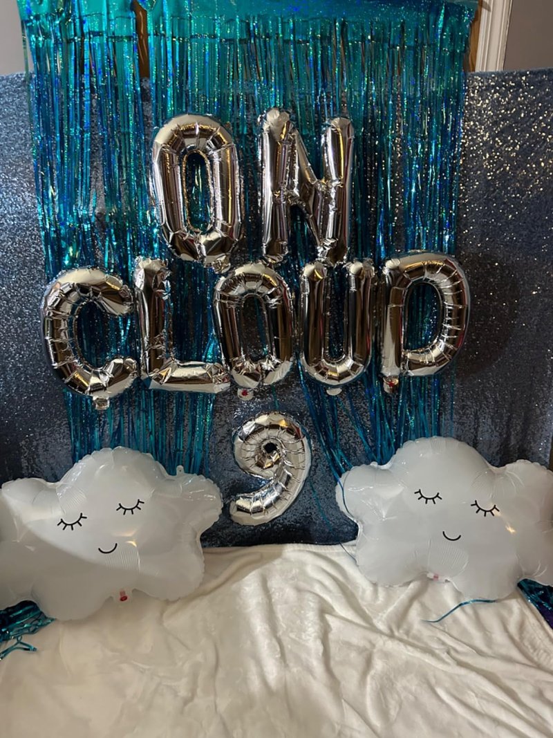 LaVenty 43 PCS Silver On Cloud 9 Balloons Decoration 9 Birthday Decoration Nine Years Old Birthday Balloon 9th Party Supplies Cloud Balloon