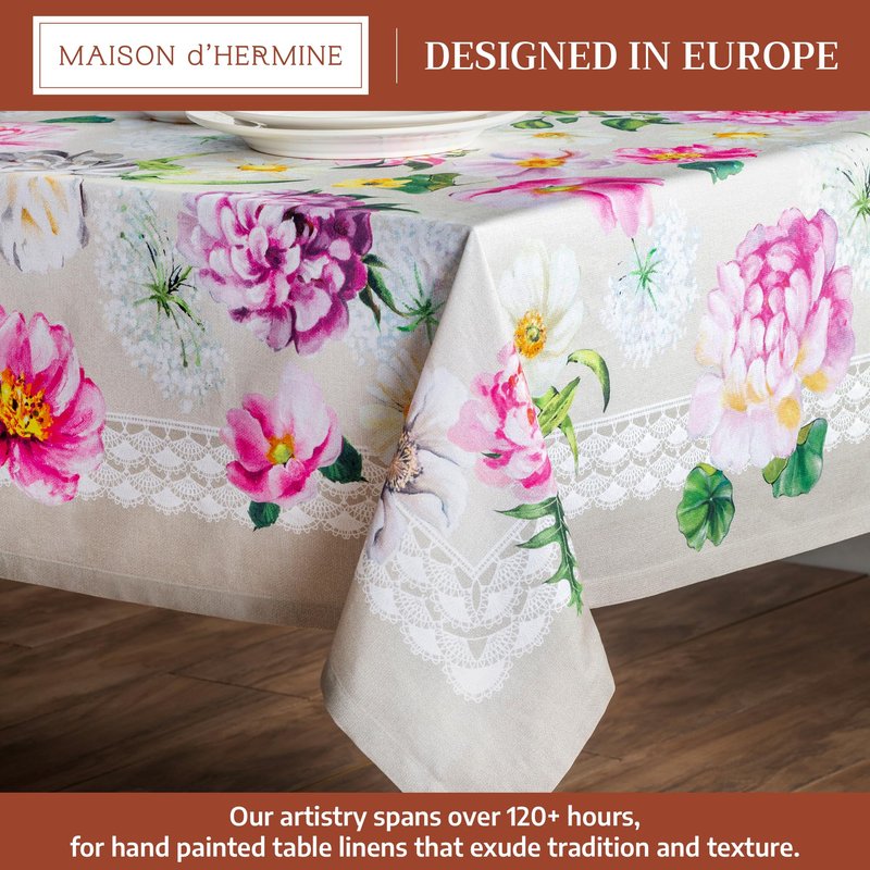 Maison d' Hermine Table Cloth Rectangle Table 100% Cotton 60 x 120 Inches Tablecloth Reusable Decorative for Dining Kitchen Room Farmhouse Home Gifts for Mothers Day Spring Summer - Pivoine