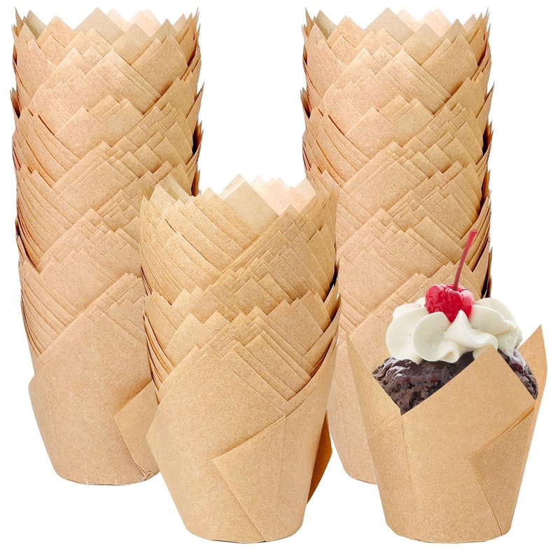 250Pcs Tulip Cupcake Liners,Parchment Paper Cupcake Liners,Muffin Liner for Baking in Standard Size,Cupcake Liner Paper for Party,Weeding,Birthday, Christmas,Valentines (Natural)