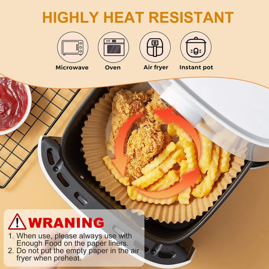 Air Fryer Liners Disposable - 50 PCS 8 Inch Air Fryer Parchment Paper Round, Non-Stick Food Grade Paper Liner for Baking Roasting Microwave