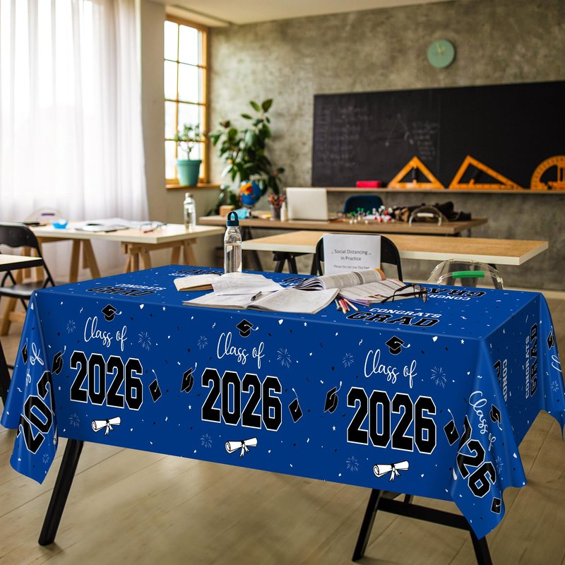 QZYL 4 Pack Graduation Tablecloth, 54" x 108" Blue Graduation Table Decorations 2026, Plastic Table Cloth for Class of 2026 Congrats Grad, Rectangle Disposable Grad Party Decorations Supplies Favors