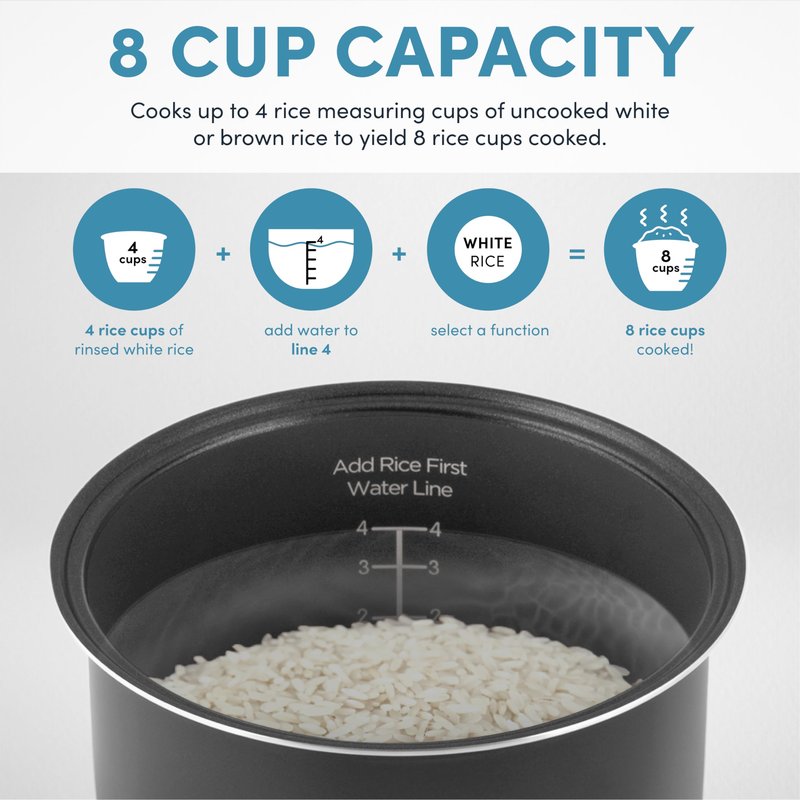 AROMA Digital Rice Cooker, 4-Cup (Uncooked) / 8-Cup (Cooked), Steamer, Multicooker, Slow Cooker, Oatmeal Cooker, Auto Keep Warm, 2 Qt, Stainless Steel Exterior