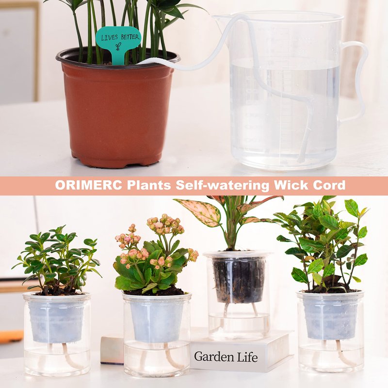 ORIMERC 2 inch Net Cups Pots 30 Pack with 30 feet Self Watering Wick & 30 Plant Labels for Hydroponics Aquaponics Planter Indoor Outdoor Growing Baskets Slotted Mesh UV Resistant & BPA Free