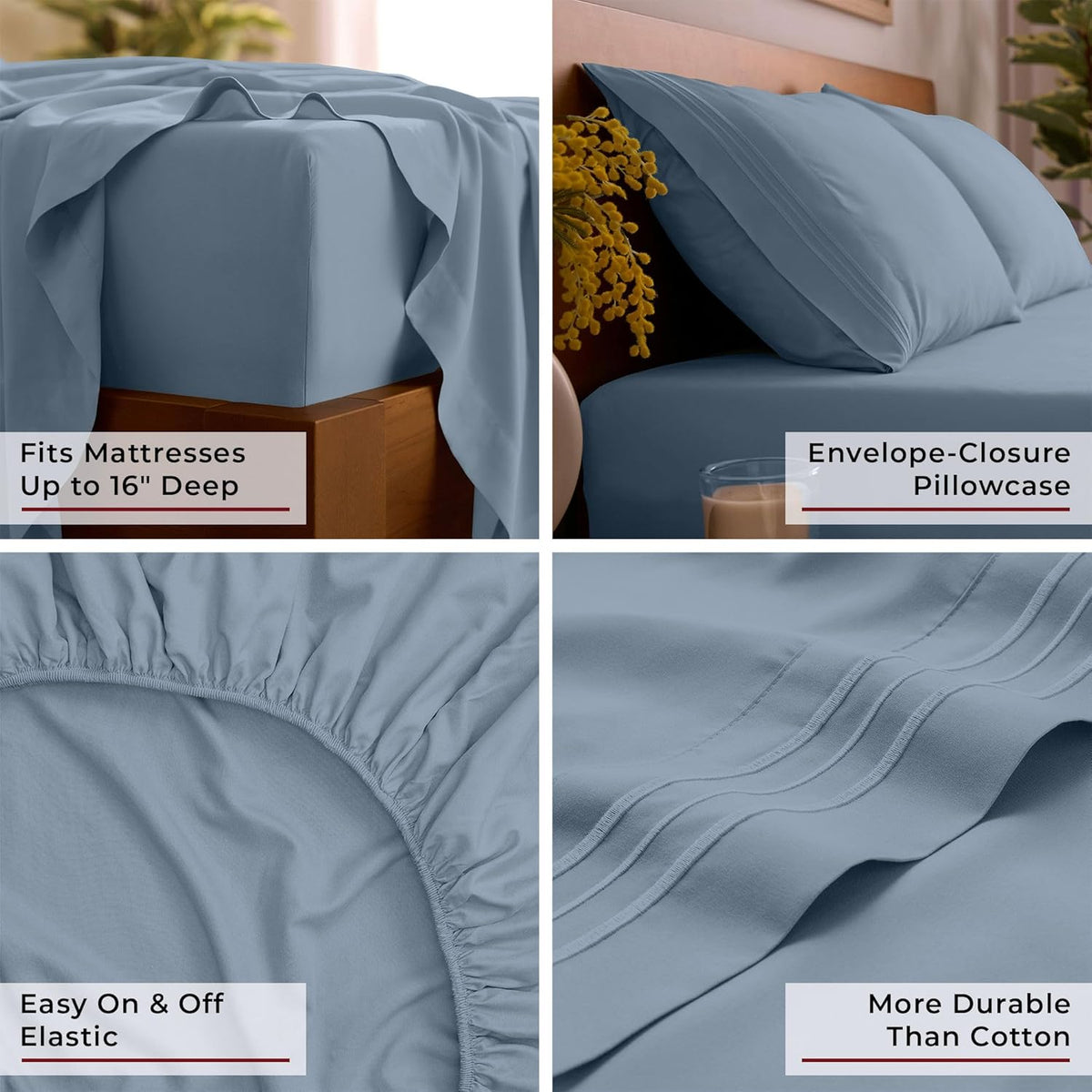 Mellanni Queen Sheets Set - 4 PC Hotel Luxury Bedding | Extra Soft, Cooling, Wrinkle-Resistant (Blue Hydrangea)