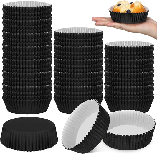 Uiifan Disposable Round Cupcake Liners - Microwave Safe Baking Cups for Snacks & Cakes | Black, 50 Pcs