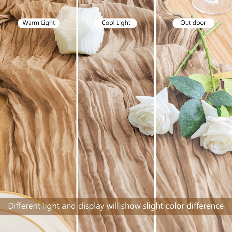 Xiomot Table Runner Cheesecloth 10FT Nude Boho Gauze Cheese Cloth Rustic Sheer Table Runners for Wedding Bridal Baby Shower Party Decoration