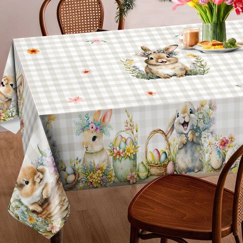 cusugbaso Easter Tablecloth 60x84 Inch Rectangle - Easter Decorations for The Home - Water Resistant Spring Table Cloth Rectangle for Party,Table, Outdoor Decorations