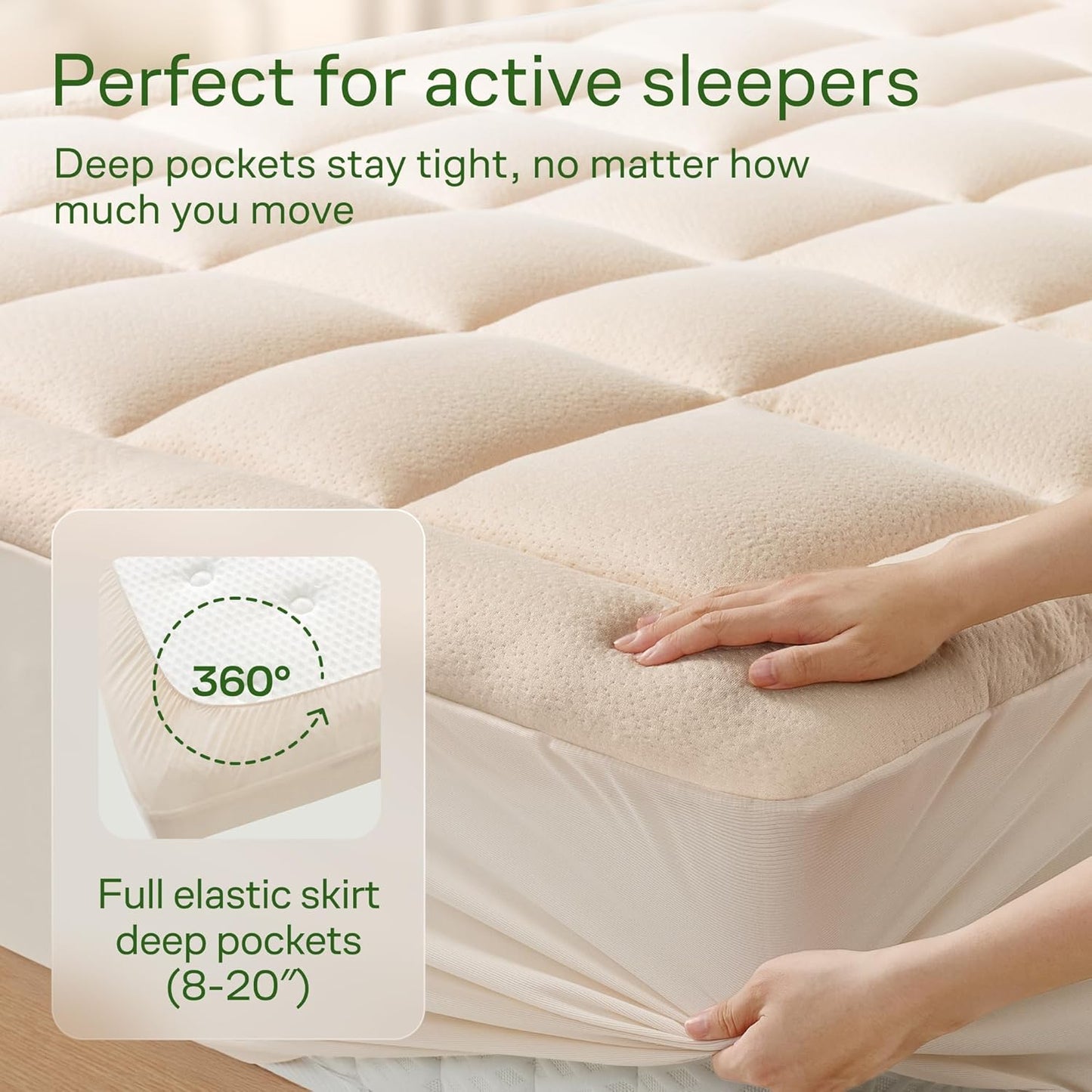 Niagara Sleep Solution Ultra Soft Full Size Mattress Topper - Bamboo Viscose Pillow Top for Back Pain Relief | Naturally Cooling, Beige