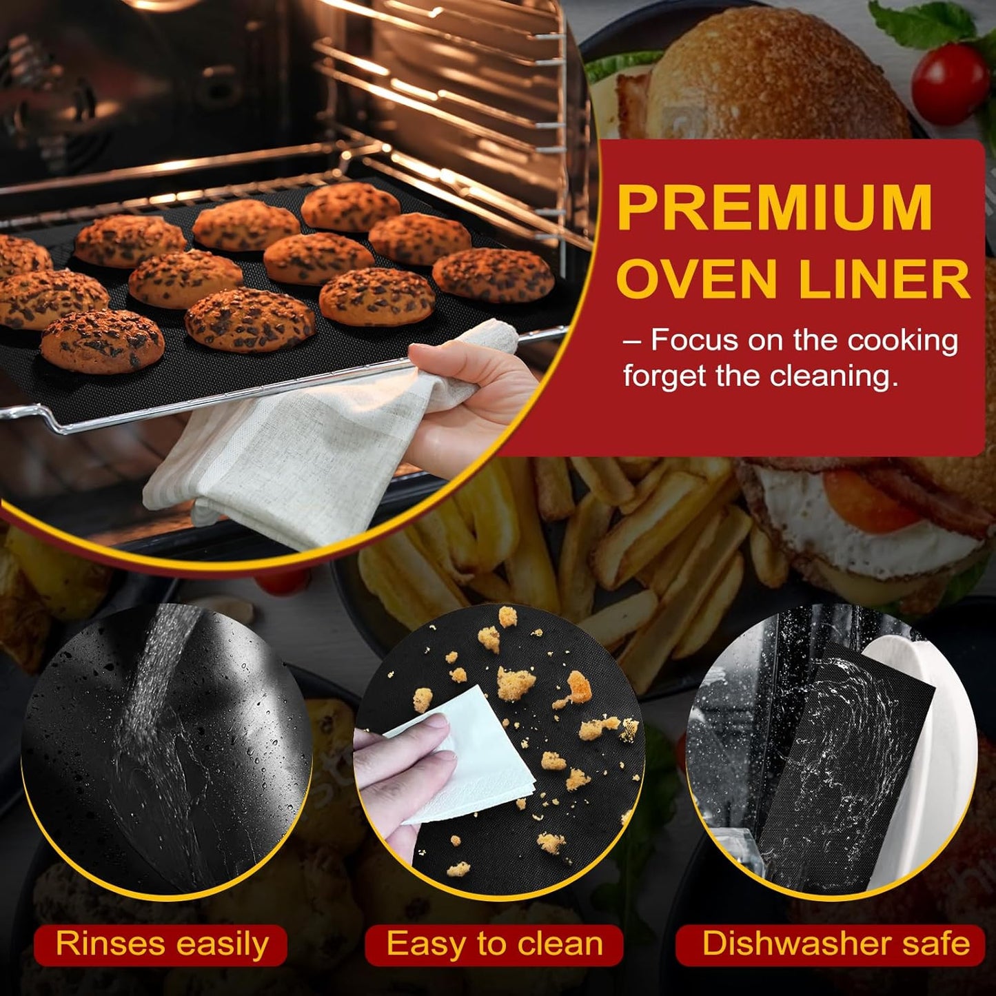 Large Oven Liners by Skiennix - Heavy Duty Non-Stick Mat | Reusable & Heat Resistant, 17"x75", BPA/PFOA Free (Black)