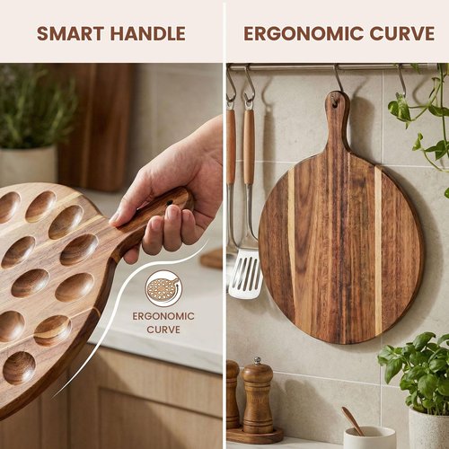 HANSGO Deviled Egg Platter, Wooden Round Deviled Egg Charcuterie Board Tray Holder Carrier with 24 Holes for Kitchen Countertops