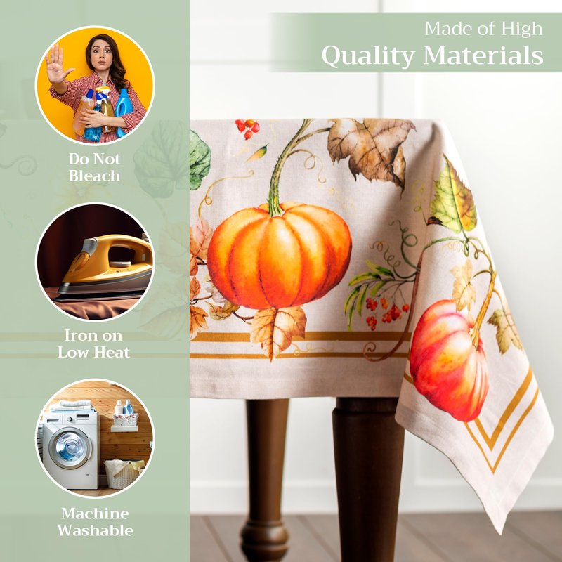 Maison d' Hermine Table Cloth Square Table 100% Cotton 54 x 54 Inches Fall Tablecloth Reusable Everyday Use for Thanksgiving Christmas Decorations Dining Farmhouse Party (Potiron)