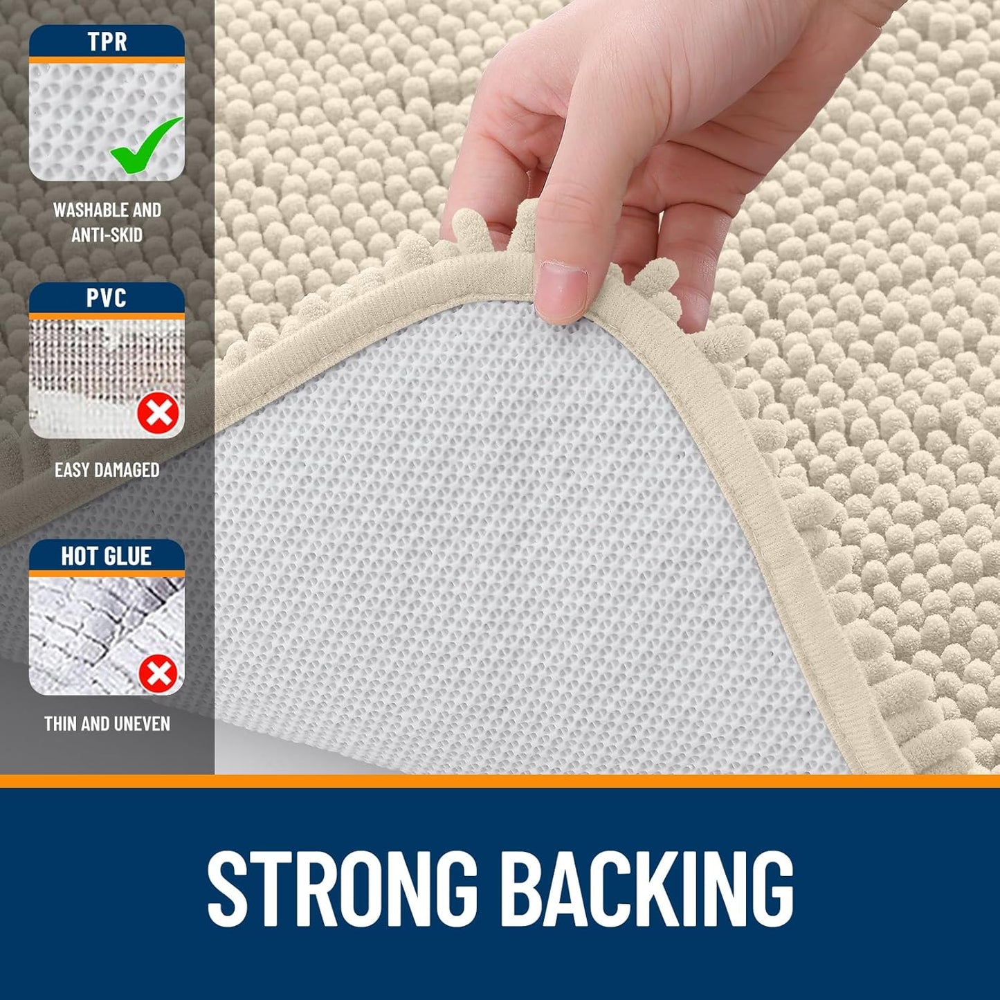 OLANLY Large Bathroom Rugs - Extra Soft Chenille Bath Mats | Quick Dry, Machine Washable, 70x46, Sand