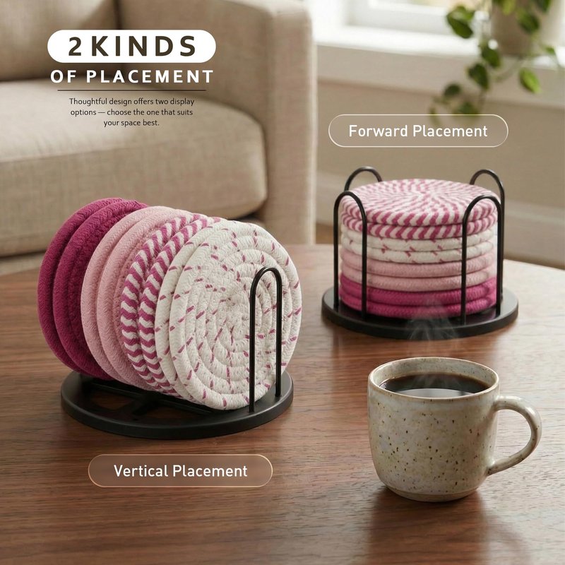 Lazebox Coasters Set of 8 for Drinks, 4 Inch Large Coasters for Coffee Table, Tabletop Protection for Hot & Cold Drinks, Versatile Coasters for Home Decor, Non-Slip & Easy to Clean, Pink