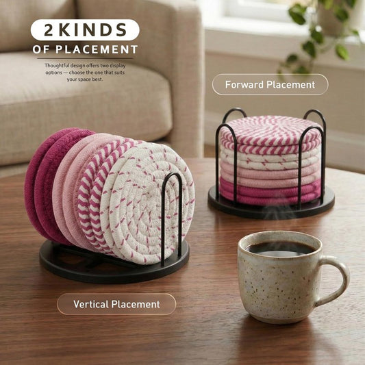Lazebox Coasters Set of 8 for Drinks, 4 Inch Large Coasters for Coffee Table, Tabletop Protection for Hot & Cold Drinks, Versatile Coasters for Home Decor, Non-Slip & Easy to Clean, Pink