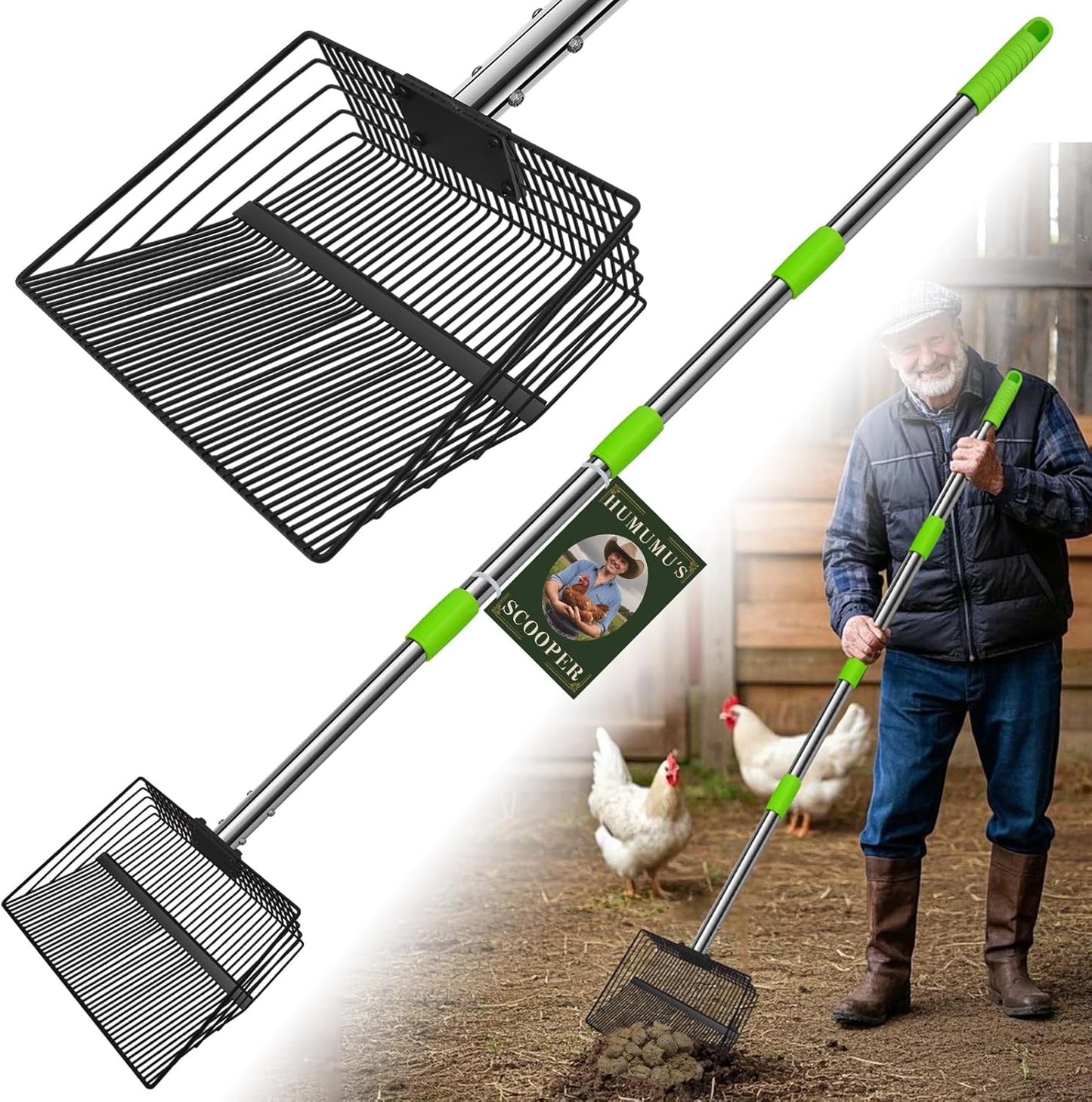 Skiennix Chicken Poop Scooper - 12-Inch Litter Sifting Shovel with Stainless Steel Handle | 4-in-1 Heavy Duty Accessory