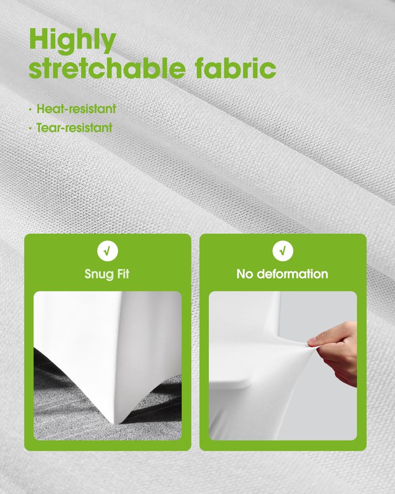 Pureegg Spandex Tablecloth 6ft - 4 Pack, Fitted and Tight Cloth for Rectangle Table, Wrinkle-Free and Stretch Table Cover for Party, Wedding, Banquet and Birthday, White