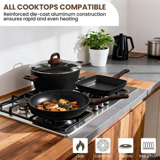 Pots and Pans Set Non Stick, 31 Piece Kitchen Induction Cookware & Bakeware Set, Nonstick Kitchen Cooking Pans Set with Frying Pans Set Grill Pan Saucepan Baking Sheet & Utensils, PFOA Free