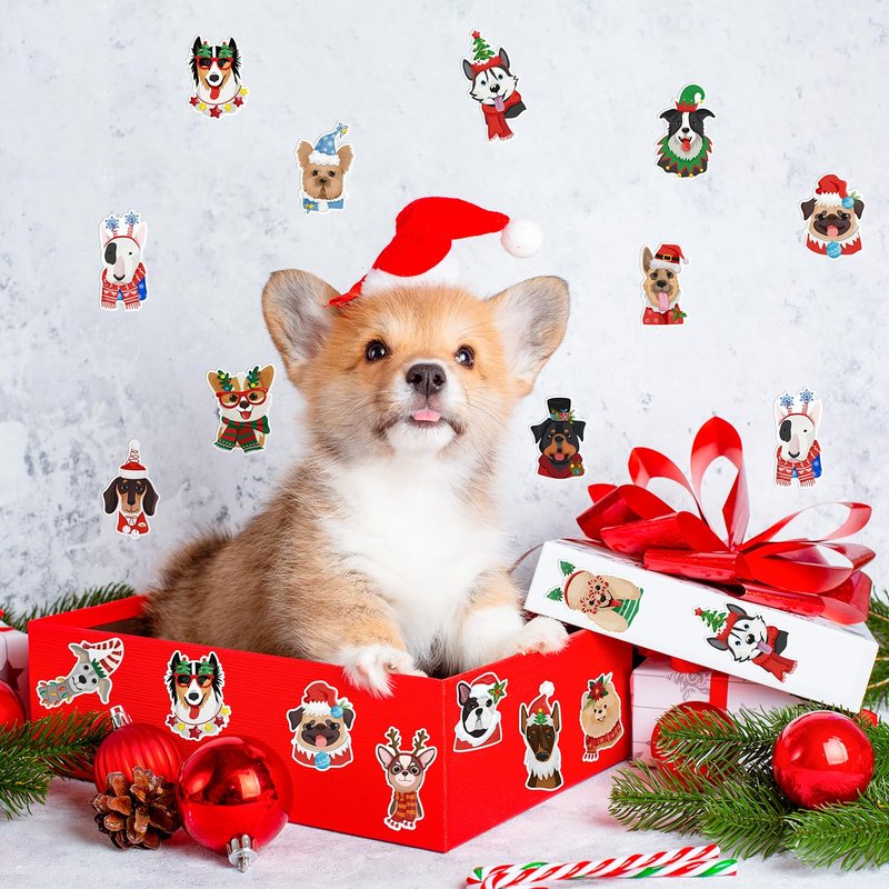 BkeeCten Christmas Dog Head Stickers - 1000 Pcs Xmas Winter Wonderland Dog Waterproof Vinyl Reusable Laptop Stickers Coloring Book Scrapbook Water Bottle Page Activity Pad Party Favors Kids Skateboard