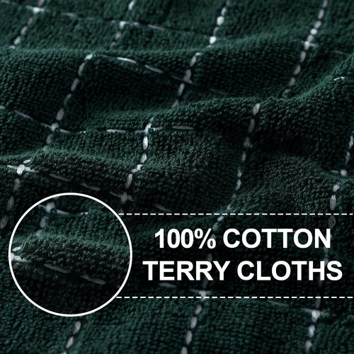 Homaxy 100% Cotton Terry Kitchen Towels(Blackish Green, 13 x 28 inches), Checkered Designed, Soft and Super Absorbent Dish Towels, 4 Pack