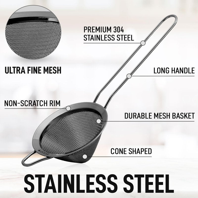 Zulay Stainless Steel Small Strainer - Effective Cone Shaped Cocktail Strainer For Cocktails, Tea Herbs, Coffee & Drinks - Fine Mesh Strainer That Is Rust Proof & Great As A Tea Strainer (Gold)