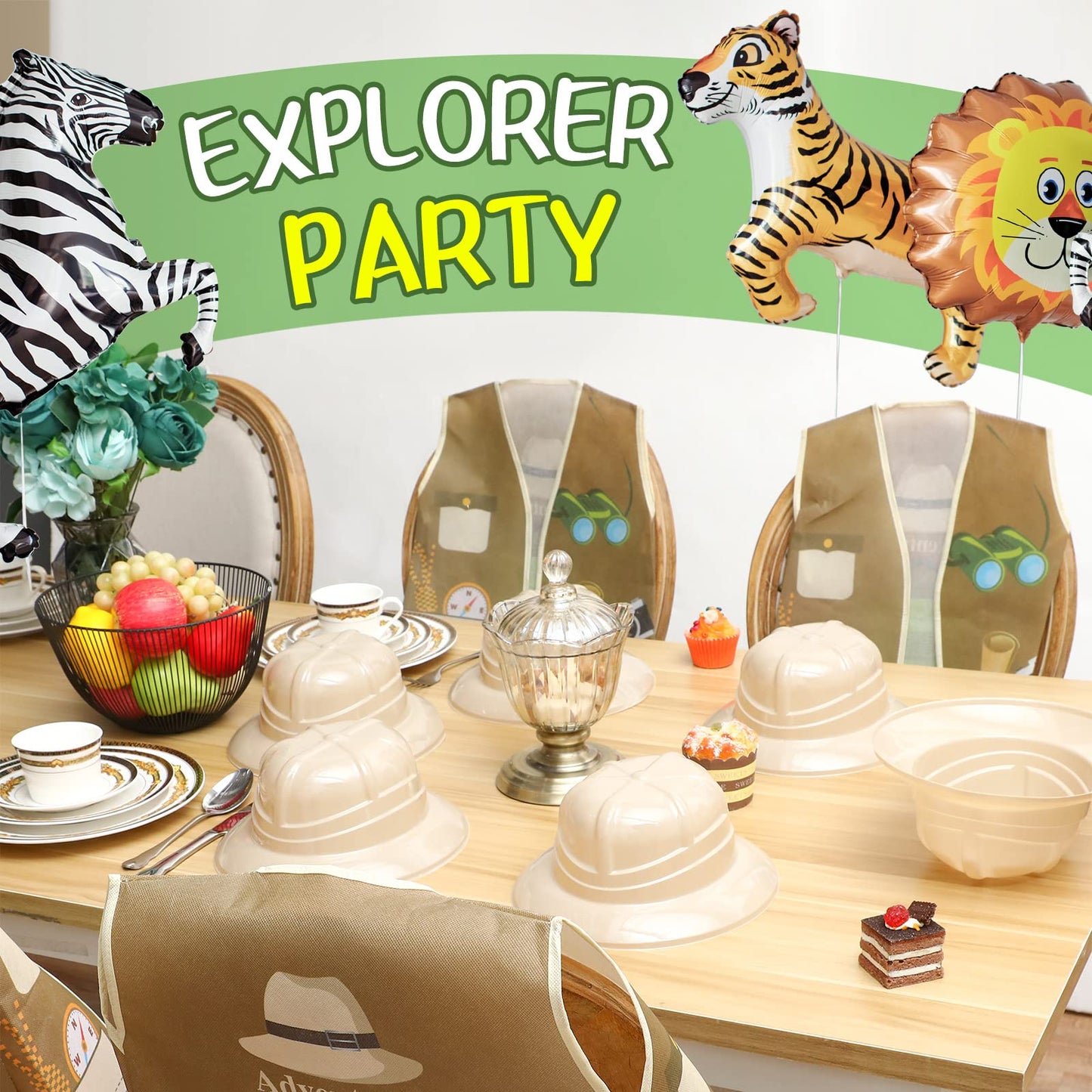 Geyoga 48 Pcs Explorer Costume Kids 24 Safari Vest and 24 Safari Hats Explorer Outfit for Kids Jungle Party Favors Outdoor Activity Halloween Birthday Gifts