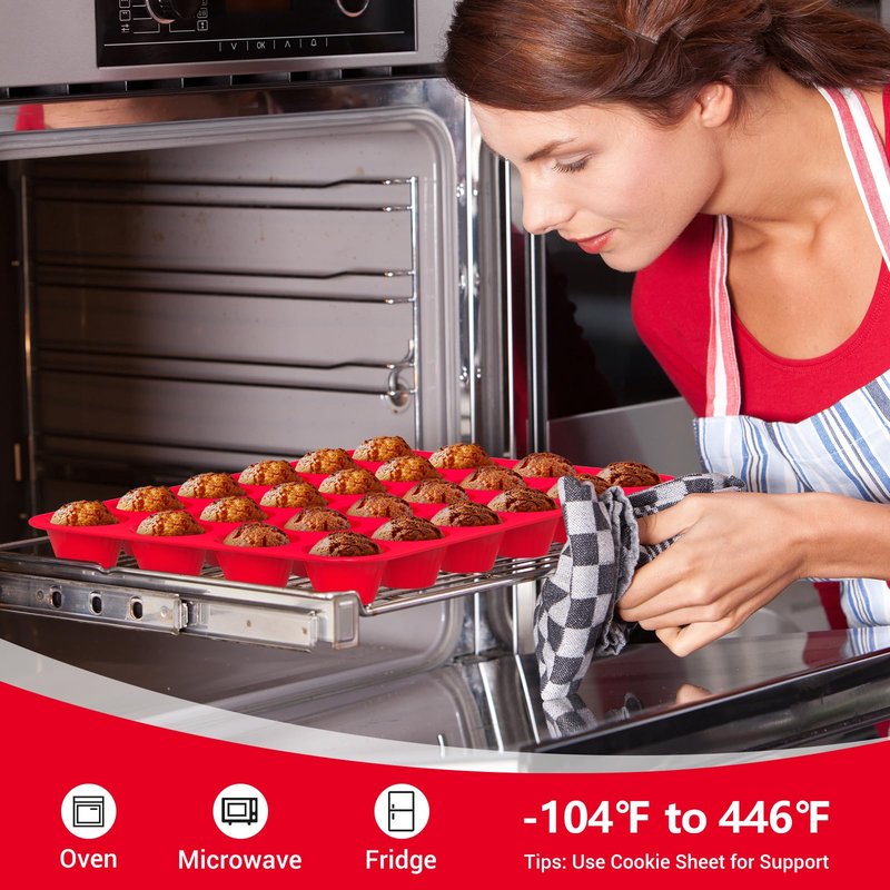 Redfly 2 Pack Silicone MIini Muffin Pan & Cupcake Pans for Baking - 24 Cup Mini Size BPA Free Egg Bites Molds