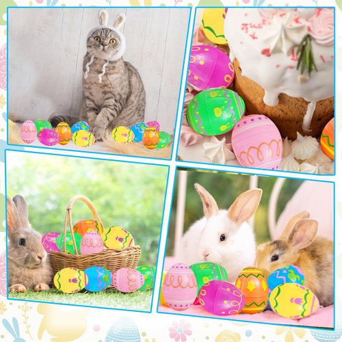 Blvochnnt 48 Pcs Fillable Easter Eggs,Plastic Empty Eggshell Hangable Egg Bulks for Easter Hunt,Filling Treats,Party Favor,Basket Stuffers,Classroom Prize Supplies,2.36 inch,Printed Bright Colors