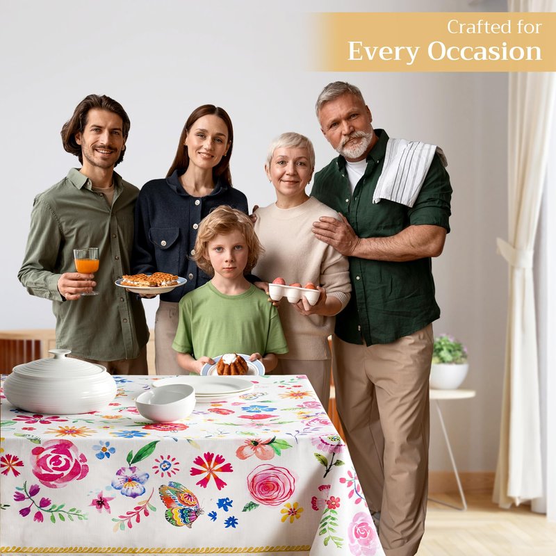 Maison d' Hermine Table Cloth Rectangle Table 100% Cotton 54 x 72 Inches Tablecloth Reusable Decorative for Dining Kitchen Farmhouse Home Gifts for Mothers Day Spring Summer - Happy Florals - Sweety