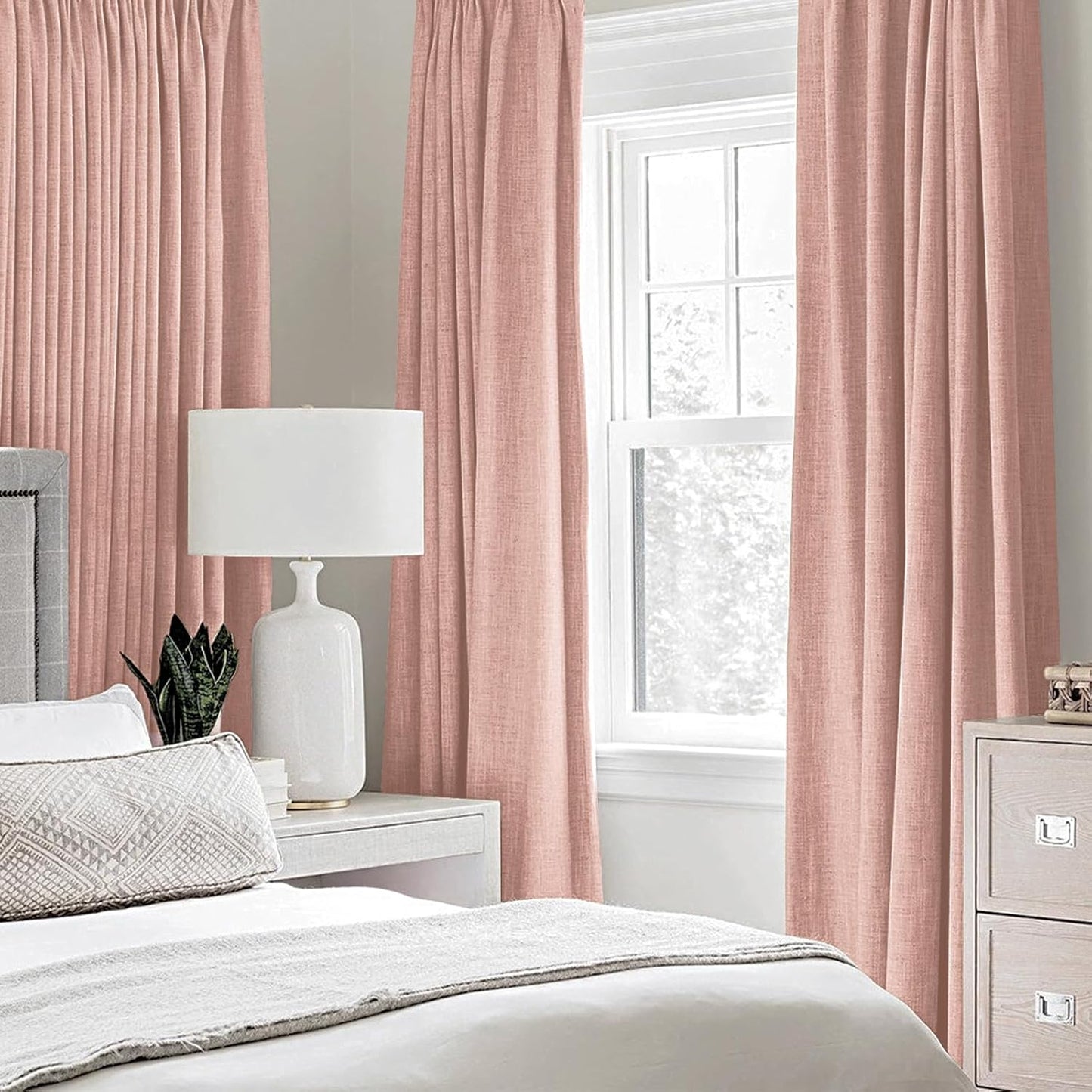 MIULEE Linen Curtains - 100% Blackout Thermal Insulated Drapes | Blush Pink, 52 x 72 Inch (2 Panels)