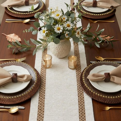 FEXIA Boho Table Runner for Hoilday Home Decor with Tassels 72 Inches Long Farmhouse Rustic Macrame Burlap Pottery barn Furniture Table Decoration for Living Room Kitchen (12x72 Inches)