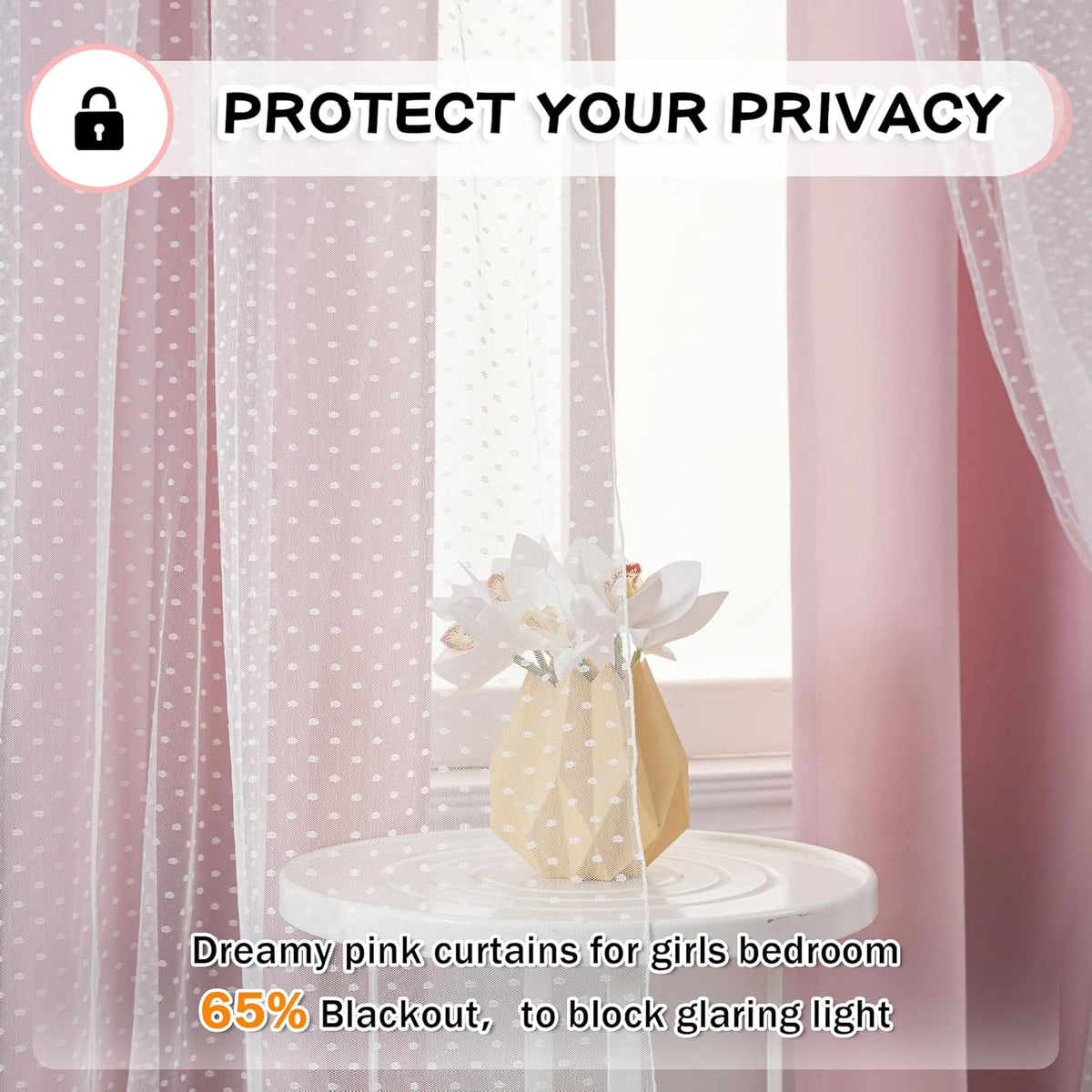 MYSKY HOME Pink Blackout Curtains - Double Layer Drapes with Polka Dots | 52x84 Inch, 2 Panels for Girls' Bedroom