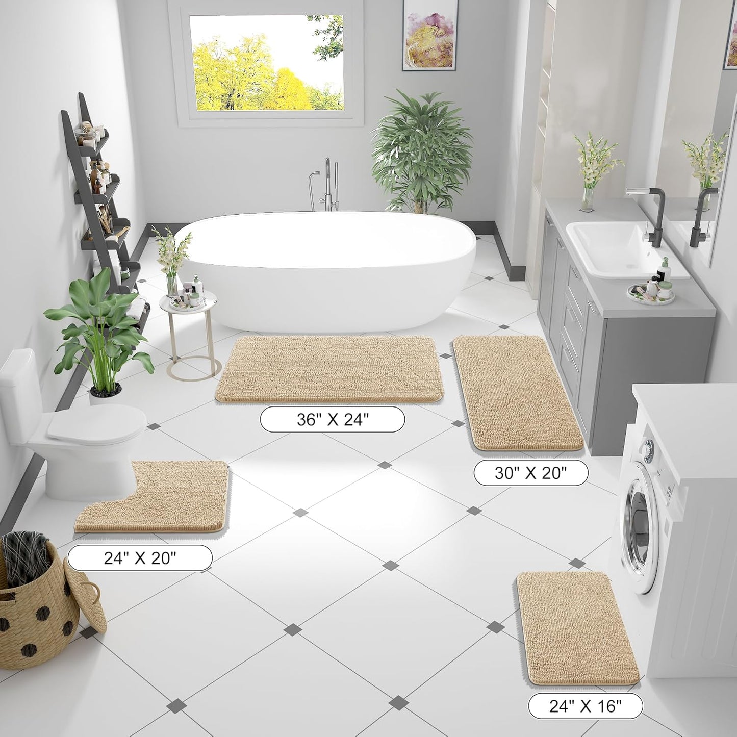 OLANLY Bathroom Runner Rugs - Extra Soft Chenille Bath Mats | Quick Dry, Machine Washable, 47x17, Beige