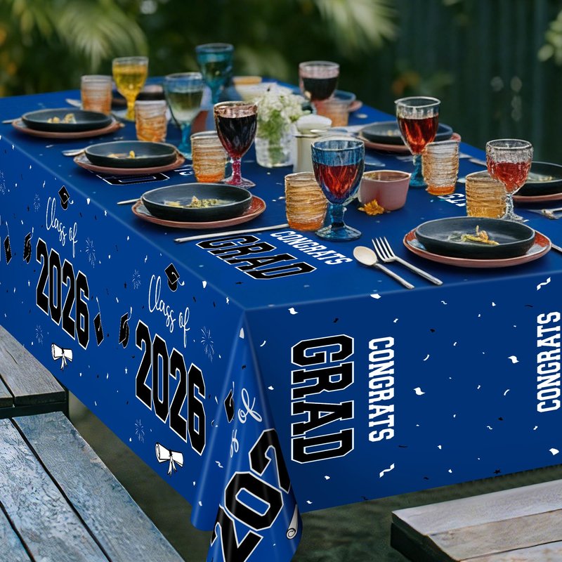 QZYL 4 Pack Graduation Tablecloth, 54" x 108" Blue Graduation Table Decorations 2026, Plastic Table Cloth for Class of 2026 Congrats Grad, Rectangle Disposable Grad Party Decorations Supplies Favors