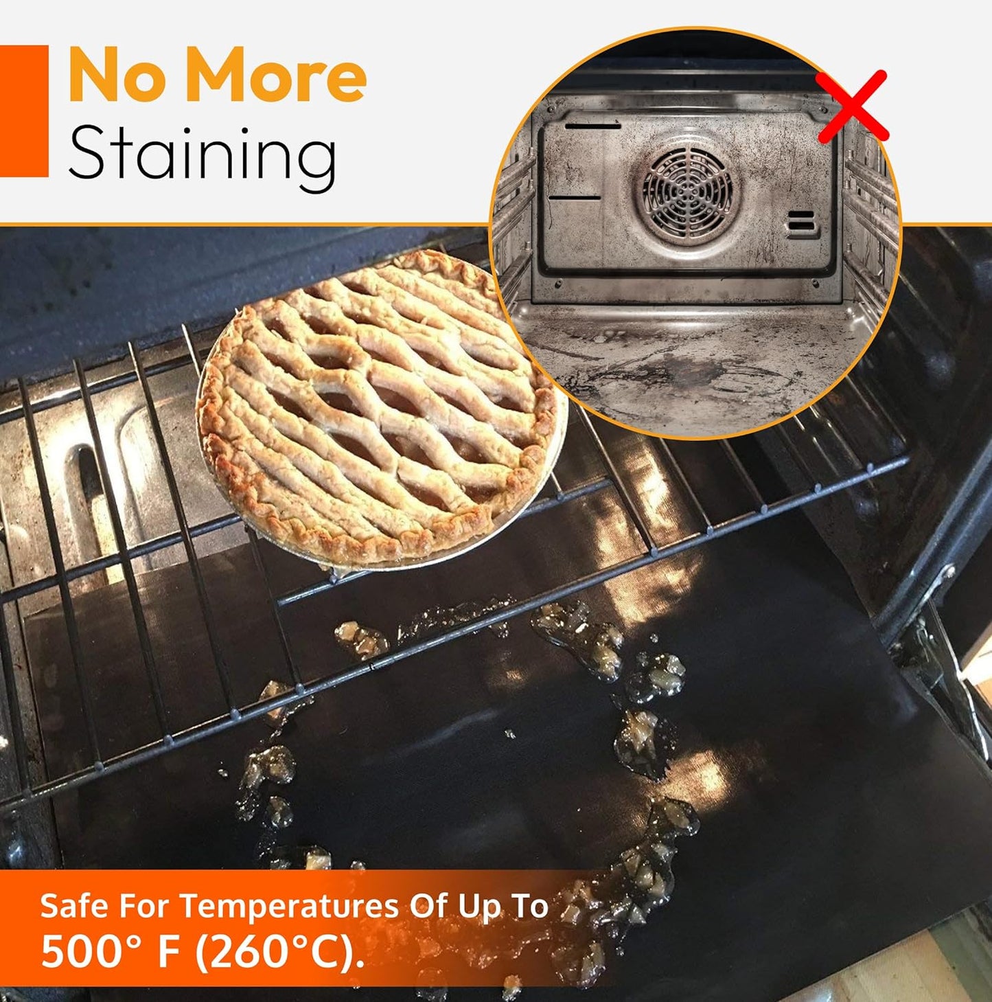 Skiennix Oven Liners | Heavy-Duty Non-Stick Mats - 17” x 25” | BPA & PFOA Free, Easy Clean & Heat Resistant - 2 Pack