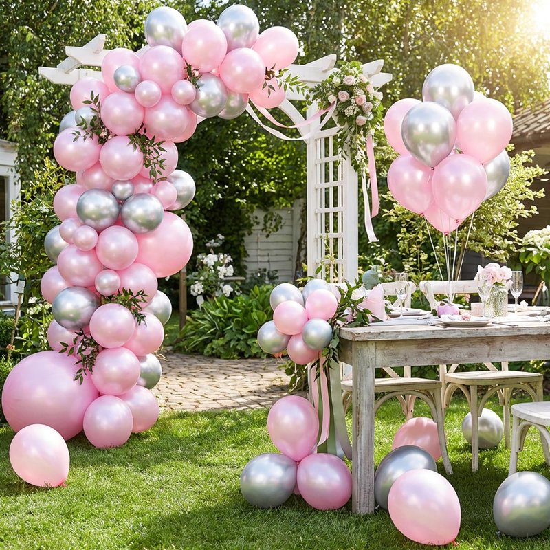 RUBFAC Pearl Pink Balloons 129pcs Different Sizes Pack of 18 12 10 5 Inch, Latex Balloon Garland Arch Kit for Wedding Princess Birthday Party Baby Shower Engagement Bachelorette Decorations