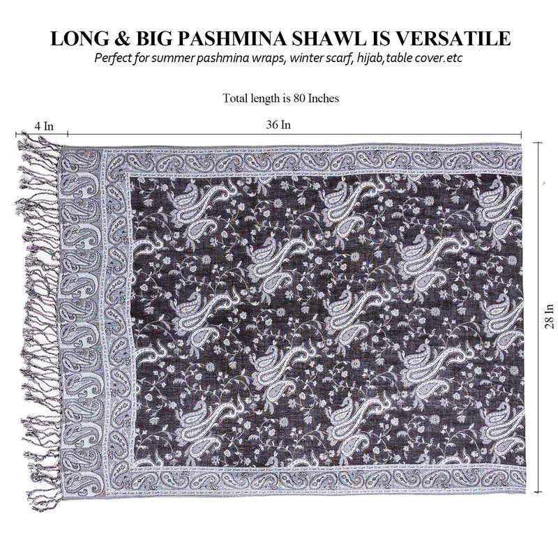 AUSEKALY Pashmina Feel Shawls Wraps for Women Rave Scarf Soft Silky Reversible Men Scarves Black White