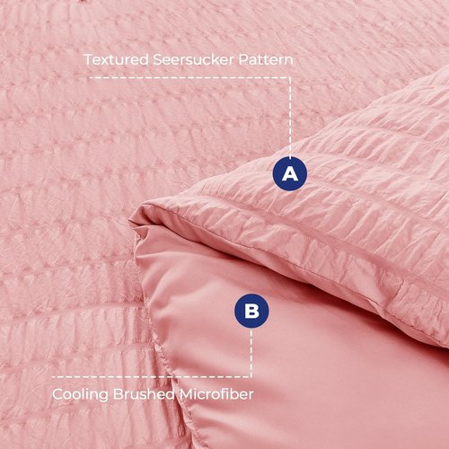 HYMOKEGE King Size Comforter Set - Luxury Rose Pink Seersucker 7-Piece Bedding Set with Sheets & Pillowcases