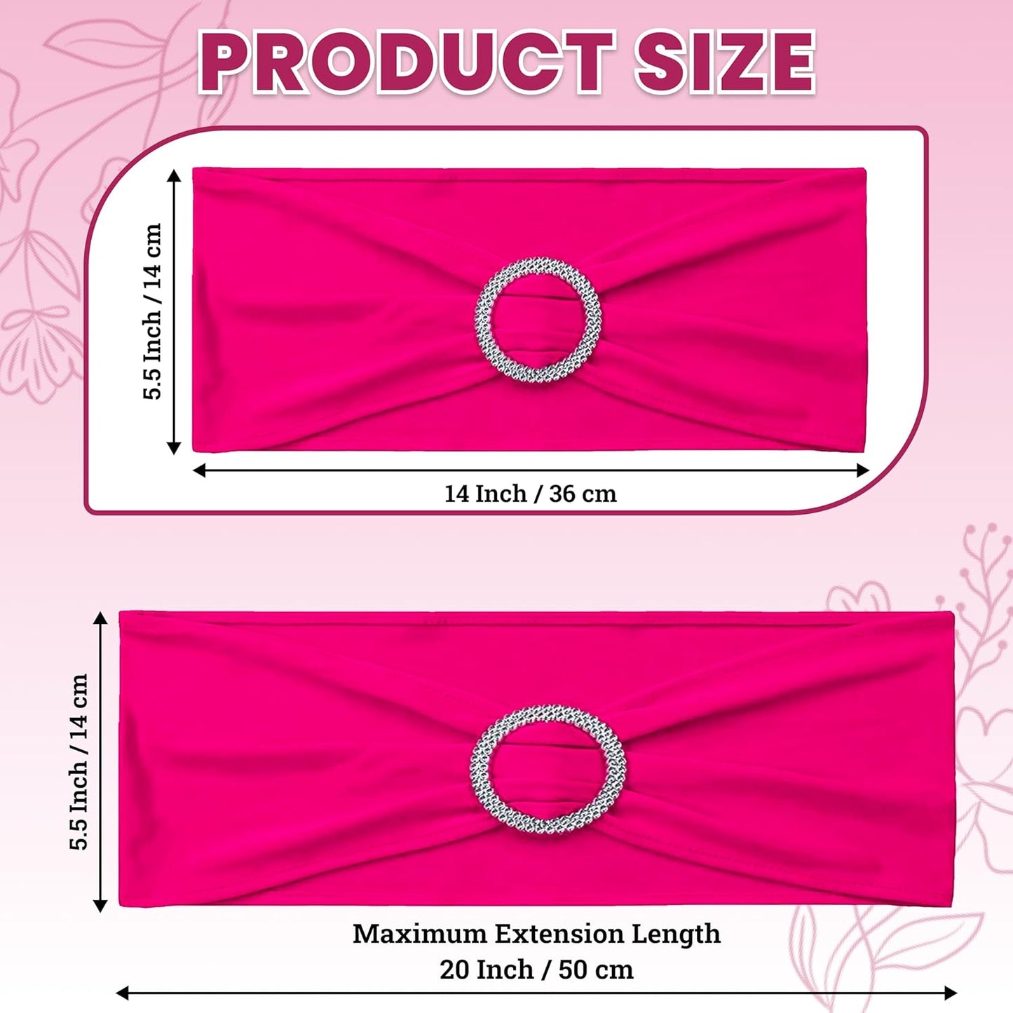 MDS Spandex Chair Sashes - Premium Stretch Covers with Buckle Slider for Weddings & Events | Magenta, Pack of 75
