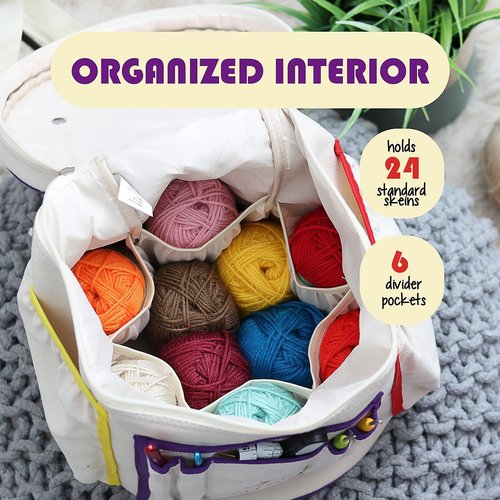 Hearth & Harbor Crochet Bag Organizer - Durable Canvas Yarn Storage for Knitting & Crochet Supplies