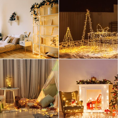 echosari 2 Pack Christmas String Lights Battery Powered, 100 LED 33Ft Fairy String Lights Remote Timer 8 Modes Waterproof Fairy Lights for Bedroom Wedding Party Outdoor Indoor Decor (Warm White)