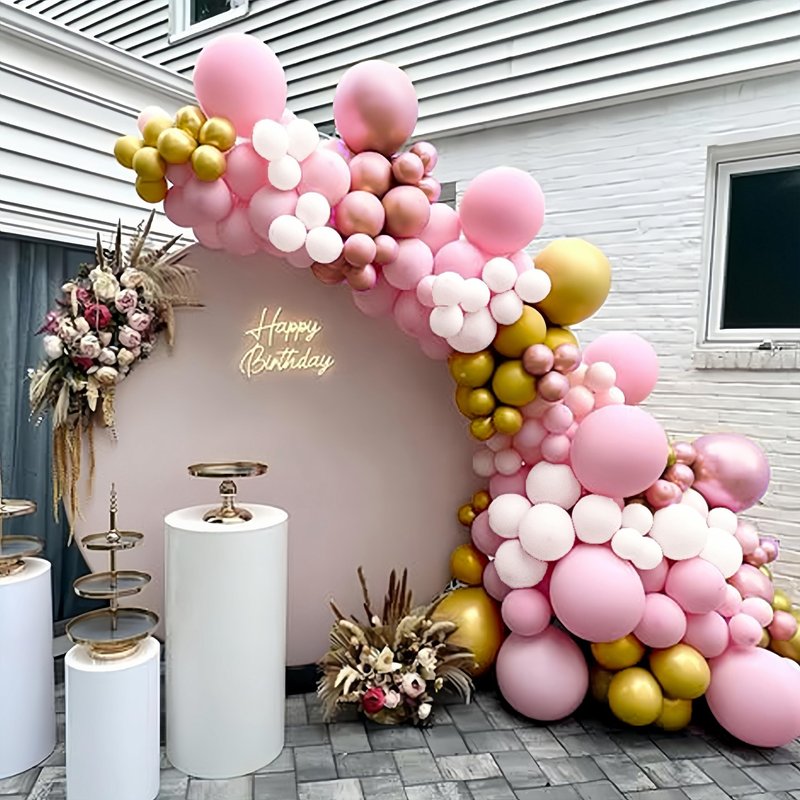 Pink Gold Balloons Set, 12 Inch Pink White Latex Balloons Pink Confetti Helium Balloons Pink and Metallic Gold Party Balloons for Bridal Baby Shower Wedding Girl Women Birthday Decorations