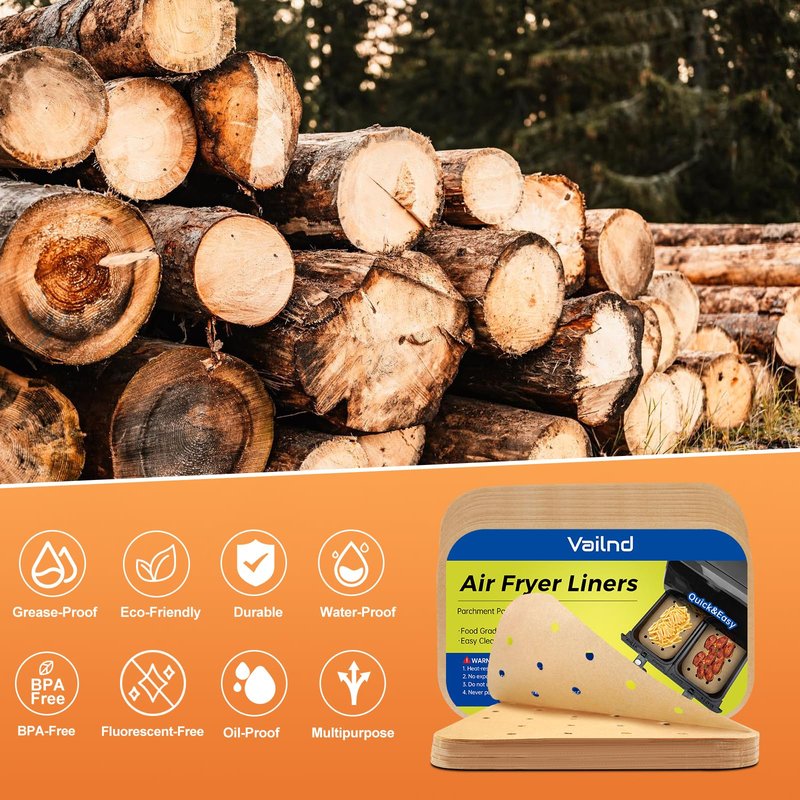 Air Fryer Liners Disposable Parchment Paper Sheets: 50PCS Rectangular Perforated Baking Paper for Ninja DZ201 Foodi 6-in-1 8-qt. 2-Basket and Mini Indoor Grill (8.6x5.5 Inch)